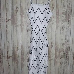 White Dress Strap Dress with Horizontal Black Lines Zig Zags (Backless)